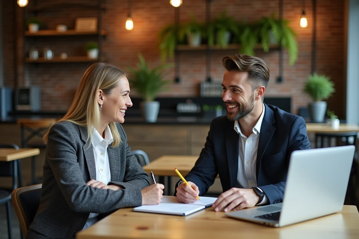 Coach d affaires souriante en discussion avec un entrepreneur