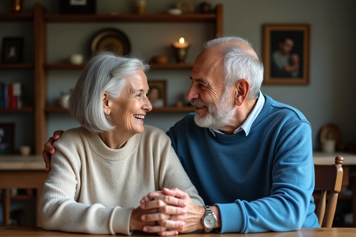 Femme âgée partage un moment avec Giacomo Agostini à la maison