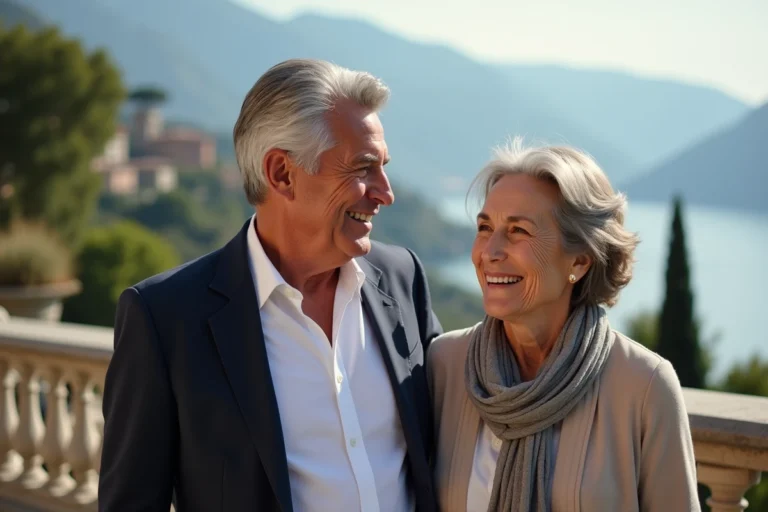Giacomo Agostini avec une femme sur une terrasse en Italie