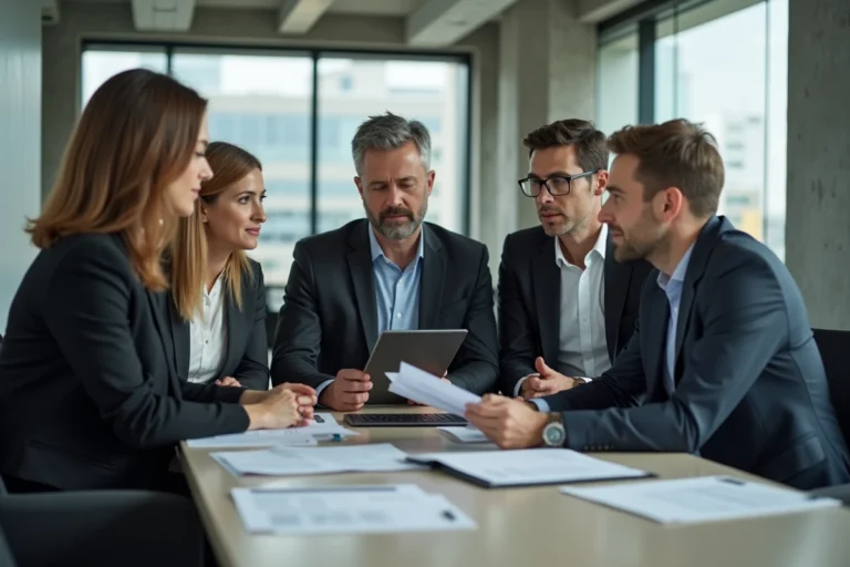 Groupe de professionnels en réunion dans un bureau moderne