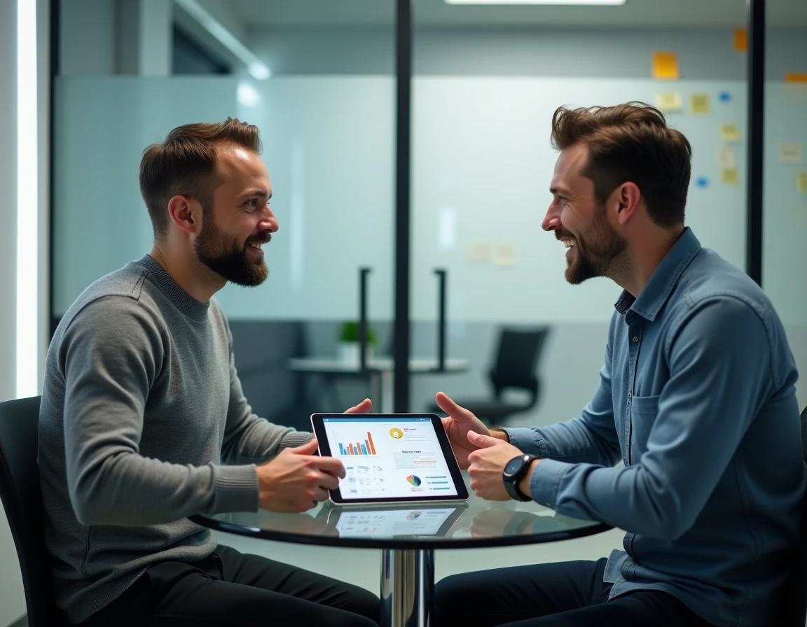 Deux investisseurs discutant d'un plan d'affaires de startup dans une salle de réunion