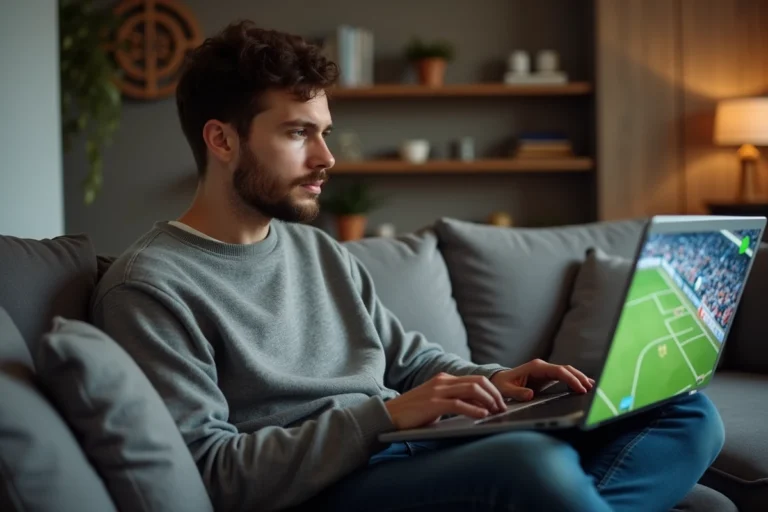 Jeune homme regardant un match de football en streaming