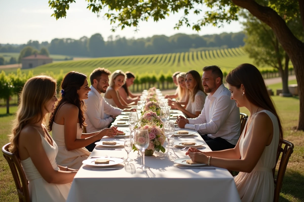 Réception de mariage en plein air dans la campagne française